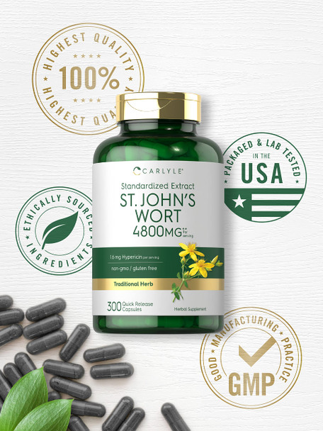Carlyle St John'S Wort Supplement | 4800Mg | 300 Capsules | Non-Gmo & Gluten Free | Standardized Extract Carlyle St John'S Wort Supplement | 4800Mg | 300 Capsules | Non-Gmo & Gluten Free | Standardized Extract