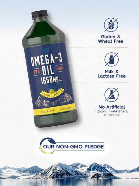 Omega 3 Fish Oil | 1650Mg | 32 Fl Oz (2 X 16Oz Bottles) | Lemon Flavor | Non-Gmo & Gluten Free Supplement