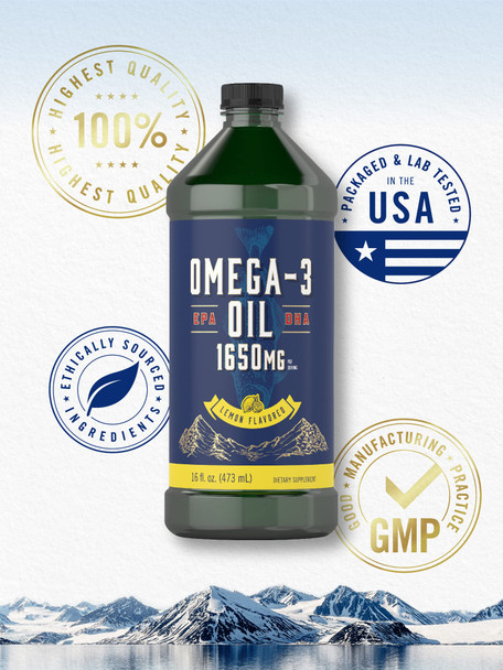 Omega 3 Fish Oil | 1650Mg | 32 Fl Oz (2 X 16Oz Bottles) | Lemon Flavor | Non-Gmo & Gluten Free Supplement