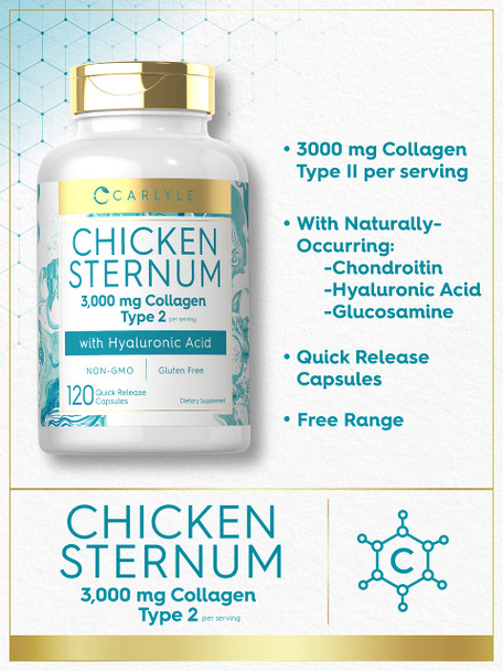 Carlyle Chicken Sternum Cartilage Collagen | Type Ii 3000Mg | 120 Capsules | With Hyaluronic Acid | Non-Gmo, Gluten Free