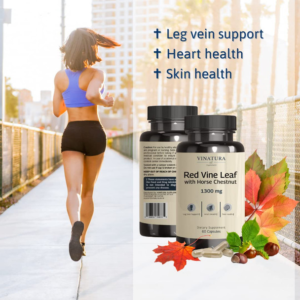 Vinatura Red Vine Leaf Extract - Horse Chestnut, 1300Mg/Serving *Usa Made And Tested* Circulation And Vein Support For Healthy