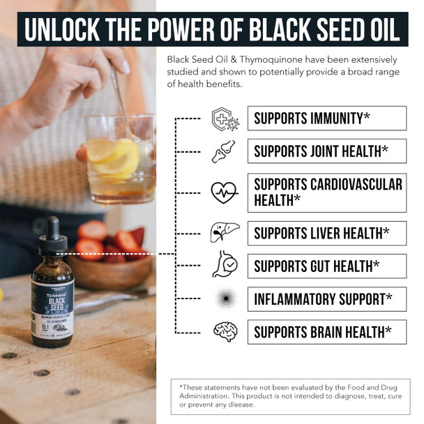 Black Seed Oil Tq Advanced - 5% Thymoquinone, 100 Mg Tq Per Serving - Highest Concentration Available - 15:1 Concentrate From Nig