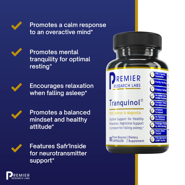 Premier Research Labs Tranquinol - Supports Calm Mind & Neurotransmitter Balance - Deep Sleep Support - With Magnesium, Turmeric