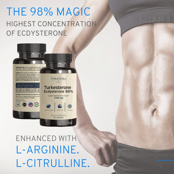 Turkesterone Ecdysterone 98% L-Citrulline L-Arginine - 1200Mg Per Serving Enhanced Complex *Usa Made & Tested* Muscle Recovery