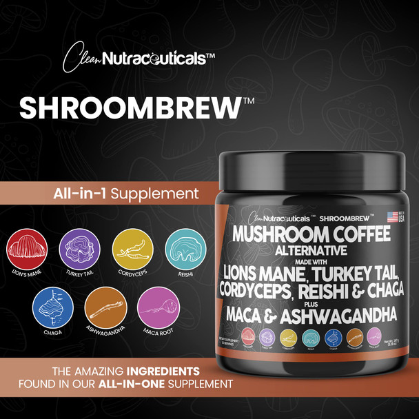Mushroom Coffee Alternative Mix - Maca Coffee With Lions Mane Mushroom, Cordyceps And Ashwagandha - Cacao Based With Maca Root