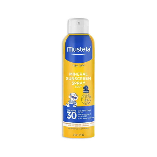 Mustela Baby Mineral Sunscreen Spray SPF 30 Broad Spectrum - Body Sun Spray for Sensitive Skin - Non-Nano, Water Resistant & Fragrance Free - 6 fl.oz.