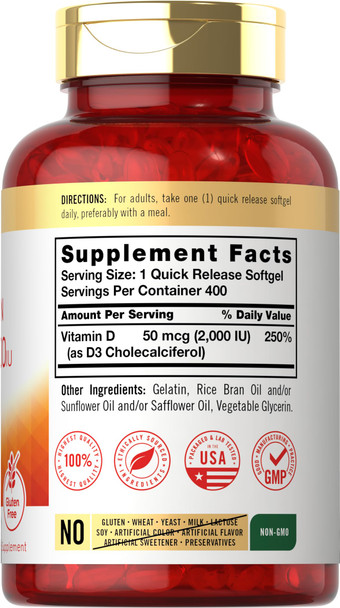 Carlyle Vitamin D3 2000 Iu Softgels | 400 Count | Non-Gmo, Gluten Free Formula | 50 Mcg | Vitamin D Supplement