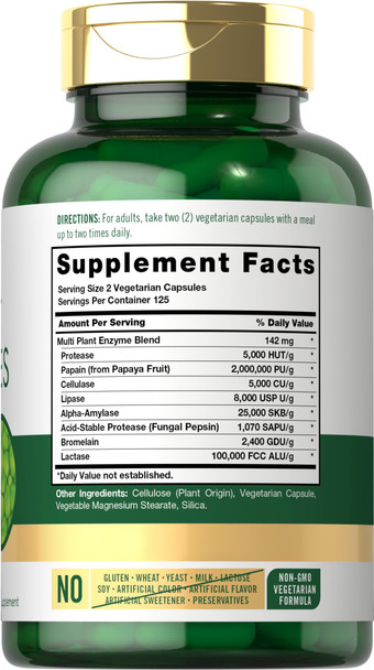 Carlyle Plant Enzymes With Protease, Papain, Lactase And Bromelain | 250 Capsules | Multi Enzyme Blend | Non-Gmo & Gluten Free