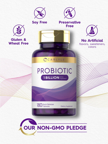 Carlyle Probiotic For Women & Men'S Digestive Health | 1 Billion Cfu | 180 Quick Release Capsules | 1 Lactobacillus Pill A Day