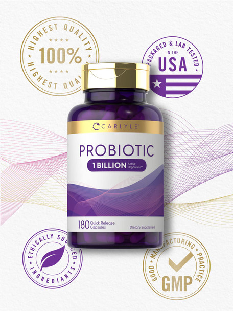 Carlyle Probiotic For Women & Men'S Digestive Health | 1 Billion Cfu | 180 Quick Release Capsules | 1 Lactobacillus Pill A Day