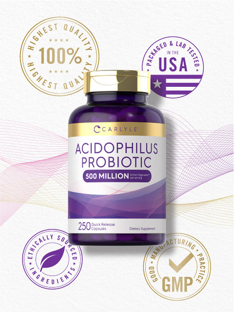 Carlyle Acidophilus Probiotic | 500 Million Cfu | 250 Capsules Non-Gmo & Gluten Free | Probiotic For Men & For Women