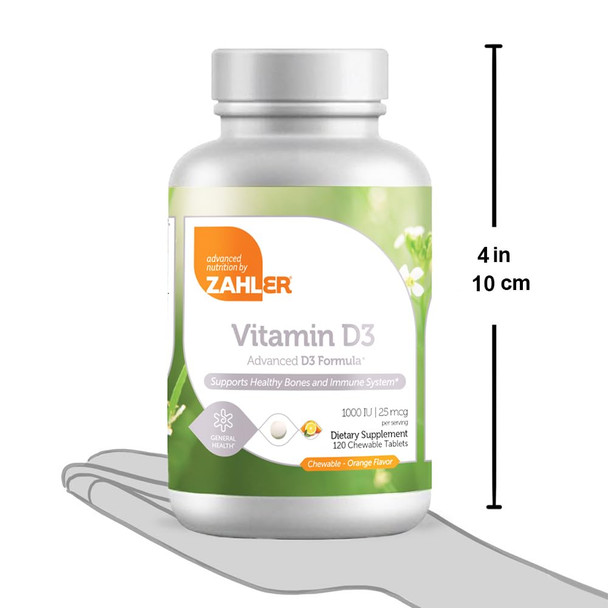 Vitamin D3, Advanced D3 Formula, Orange, 25 Mcg (1,000 Iu), 120 Chewable Tablets, Zahler