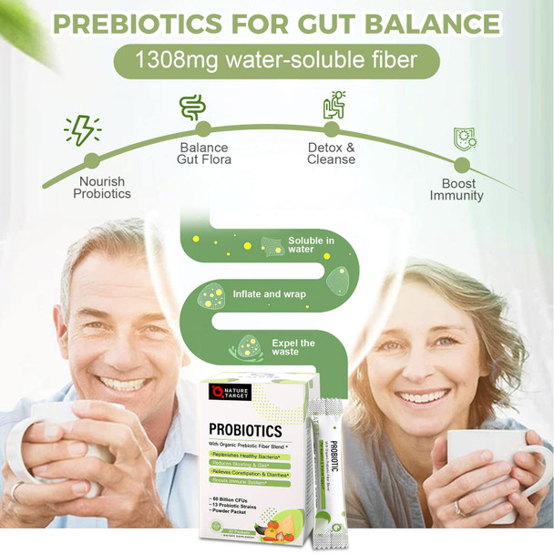 Nature Target Probiotics For Women-Men-Kids Probiotic Powder 60 Billion Cfus 13 Strains - Prebiotics And Probiotics For Digestive