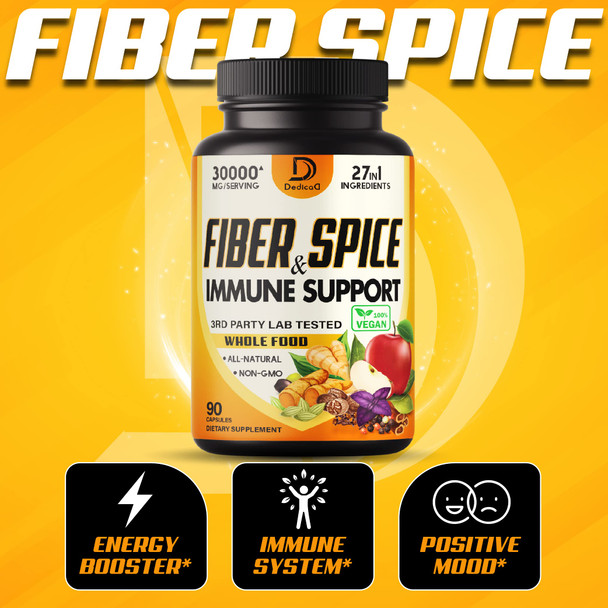 Dedicad 27In1 Fiber And Spice Supplement 30000Mg - Combined With Organic Psyllium, Whole Apple, Elderberry & More - Support Mood