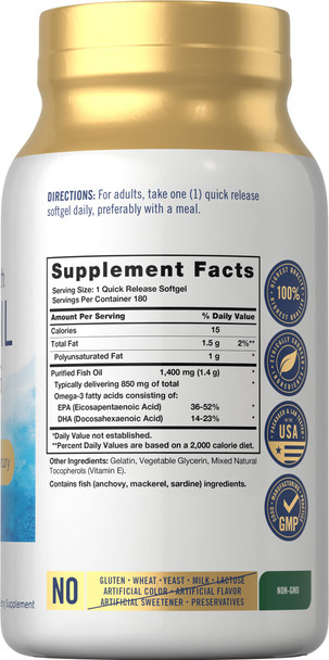 Carlyle Triple Strength Fish Oil | 1400Mg | 180 Softgels | Omega 3 Supplement | Non-Gmo, Gluten Free