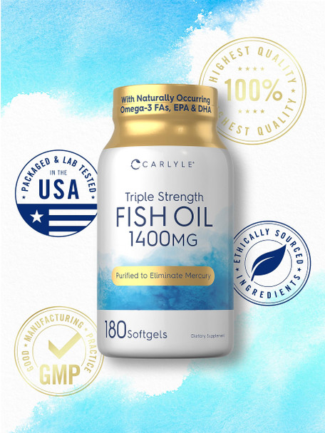 Carlyle Triple Strength Fish Oil | 1400Mg | 180 Softgels | Omega 3 Supplement | Non-Gmo, Gluten Free