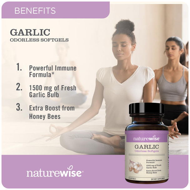 Naturewise Garlic Odorless Softgels 1500Mg Support Teeth & Immune System Health With Antioxidants & Bee Pollen | Garlic Clove Sup