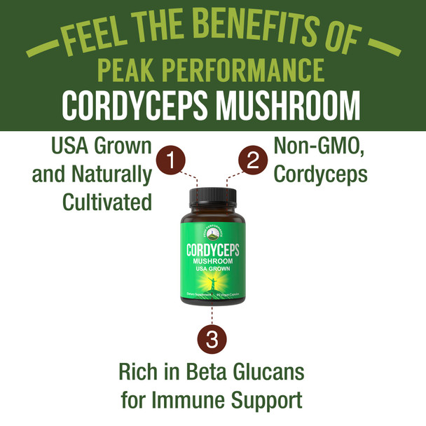 Cordyceps Mushroom Capsules | Usa Grown Made With Cordyceps Mushroom | Naturally Harvested Cordyceps Sinensis Extract In Vegan