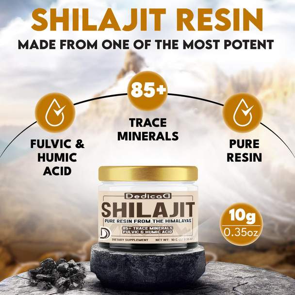 Shilajit Pure Himalayan Organic - 10G Contains Natural Fulvic, Humic Acid & 85+Trace Minerals - Shilajit Resin Supplement Support