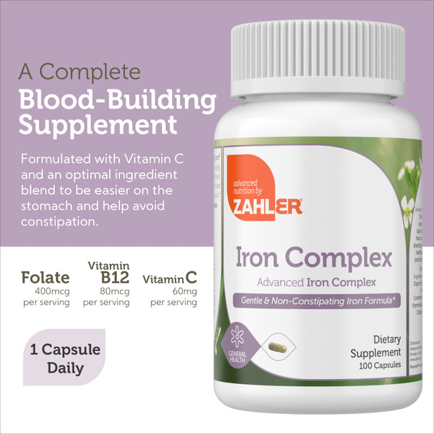 Zahler - Iron Supplement With Vitamin C - Capsule Iron Pills For Women And Men - High Absorption, Easy On Stomach, Kosher Ferrous