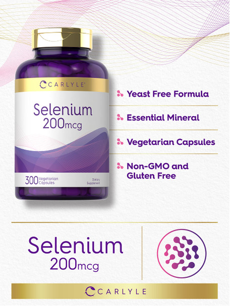 Yeast Free Selenium 200Mcg Supplement | 300 Capsules | Vegetarian, Non-Gmo, And Gluten Free Mineral Formula | L-Selenomethionine