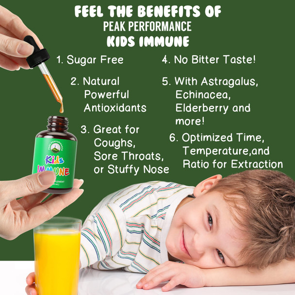 Kids Immune Support. Liquid Vitamins For Kids. No Bitter Taste. Sugar Free Vegan Supplement With Astragalus, Echinacea, Elderberr