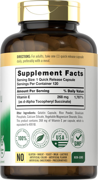 Carlyle Dry Vitamin E | 400 Iu (268Mg) | 120 Capsules | High Potency Formula | Non-Gmo And Gluten Free