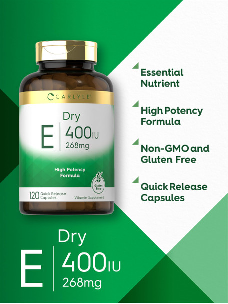Carlyle Dry Vitamin E | 400 Iu (268Mg) | 120 Capsules | High Potency Formula | Non-Gmo And Gluten Free