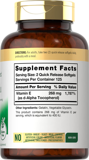 Carlyle Vitamin E 400 Iu | 250 Softgels | Naturally Sourced | Non-Gmo And Gluten Free