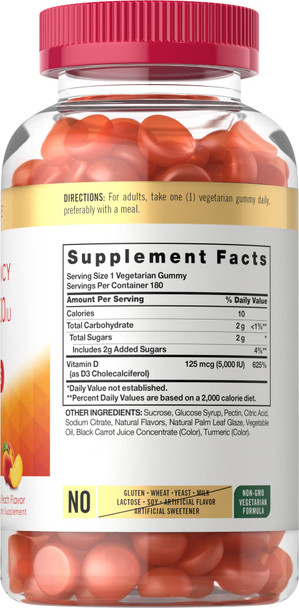 Carlyle Vitamin D Gummies | 5000Iu | 180 Count | Vegetarian, Non-Gmo, And Gluten Free Formula | High Potency Vitamin D3 Supplemen