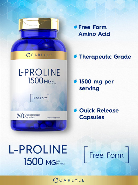 Carlyle L-Proline 1500Mg | 240 Capsules | Free Form | Non-Gmo, Gluten Free Supplement