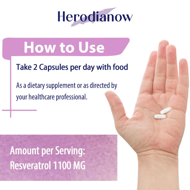 Herodianow Ultra High Purity Resveratrol, 1100Mg Trans-Resveratrol Supplement, Aging, Immune System, 60 Capsule(Pack Of 1)