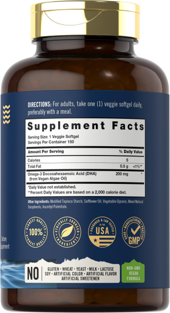 Carlyle Vegan Omega 3 Supplement | 150 Softgels | From Algae Oil | Non-Gmo & Gluten Free | Tahoe Naturals