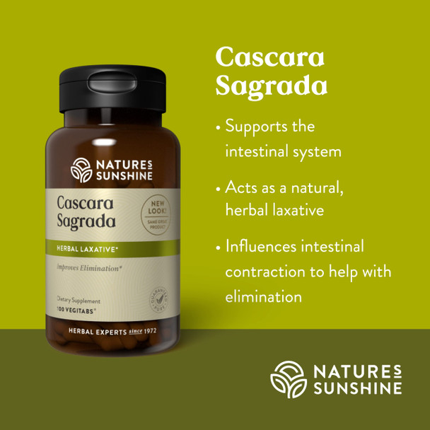 Nature'S Sunshine Cascara Sagrada Capsules - Promotes Intestinal Support For A Healthy Colon - 100 Vegitabs (50 Servings)