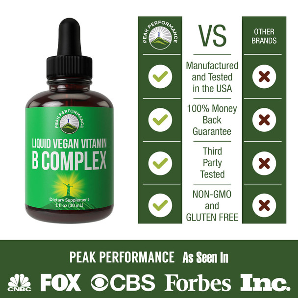 B Complex Liquid Drops Vegan Supplement. Best 5 B Vitamins With B3 Niacin, B6, B7 Biotin, B9 Folate, Methylcobalamin B12. B-Compl