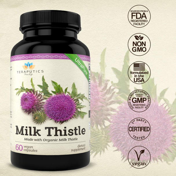 Organic Milk Thistle | Non Gmo 2000Mg 4X Concentrated Vegan Daily Supplement W/ Silymarin Seed Extract For Liver Support, Detox