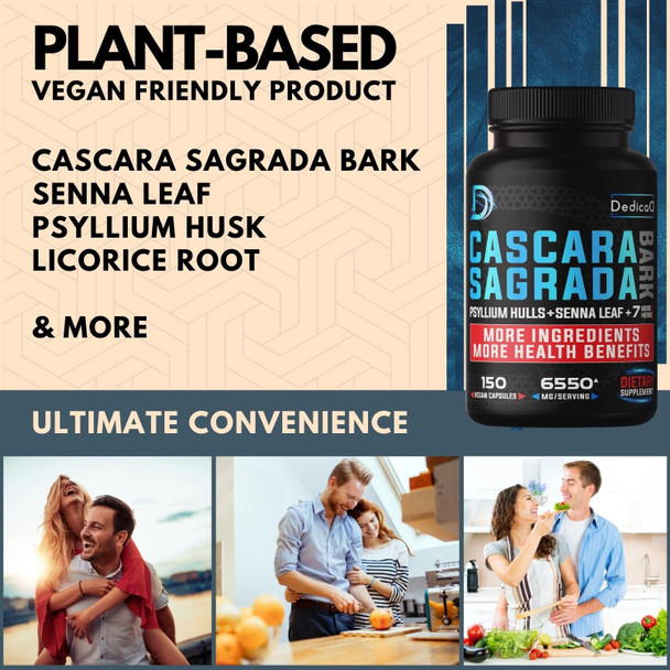 Dedicad 6550Mg Cascara Sagrada Capsules 5 Months Supply Combined 10 Herbs Senna, Psyllium Husk, Licorice, Flaxseed, Aloe Vera