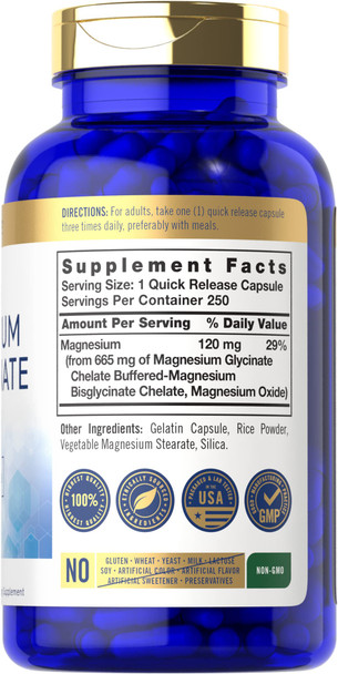 Buffered Magnesium Bisglycinate 665 Mg | 250 Capsules | Chelated Essential Mineral | Non-Gmo And Gluten Free Supplement