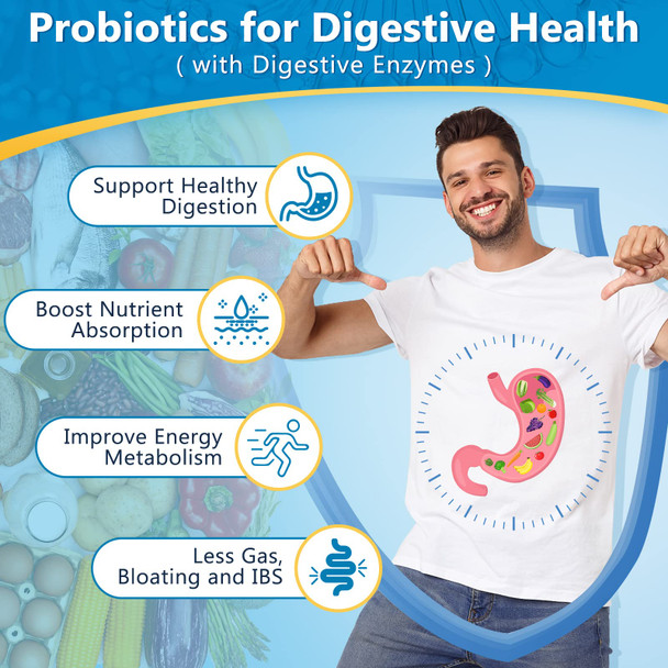 Probiotics For Men Digestive Health With Digestive Enzymes & Prebiotics, 100 Billion Cfus, Men'S Probiotics With Saw Palmetto