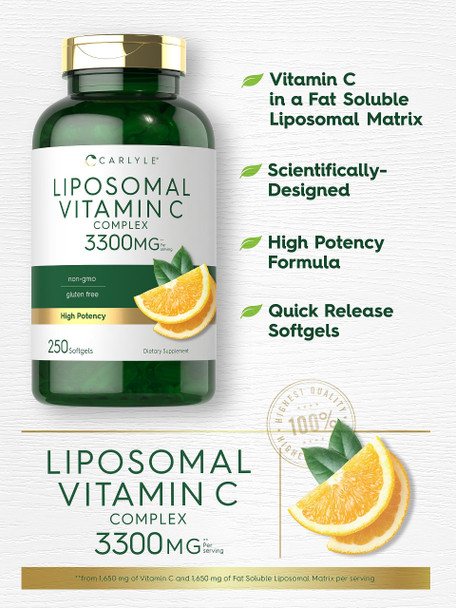 Carlyle Liposomal Vitamin C Complex | 250 Softgels | High Potency | Non-Gmo, Gluten Free