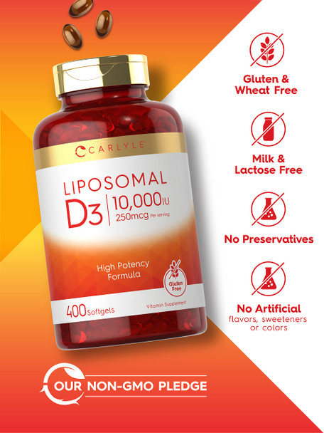 Carlyle Vitamin D3 Liposomal | 10,000 Iu | 400 Softgels | Non-Gmo And Gluten Free Formula | High Potency Vitamin D Supplement