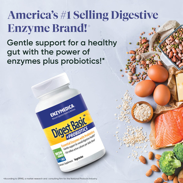 Enzymedica, Digest Basic + Probiotics, Gentle Enzymes For Digestive Health, Breaks Down Carbs, Fats And Proteins With Protease, A