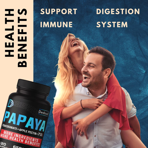 Dedicad Papaya Enzymes For Digestion 6550Mg 4 Month Supply - 10 Herbs Blended Pomegranate, Apple Pectin, Turmeric, Ginger & More