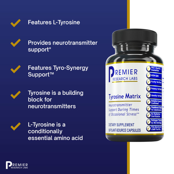 Premier Research Labs Tyrosine Matrix - Contains Aquamin, Rhodiola Rosea, Organic Turmeric & Chinese Salvia - Neurotransmitter