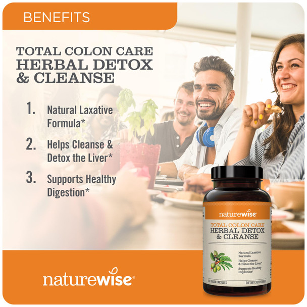 Naturewise Herbal Detox Cleanse Laxative Supplements | Natural Colon Cleanser Herb & Fiber Blend For Constipation Relief, Toxin