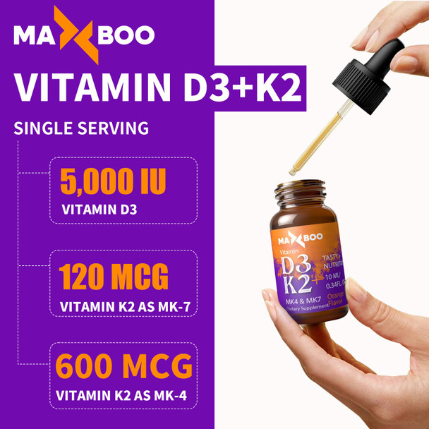 (2 Packs) Organic Vitamin D3 K2 Drops, Vitamin D3 5000 Iu And Vitamin K2 As Mk4 & Mk7, Vitamin K2 And D3 Supplement, Faster Absor