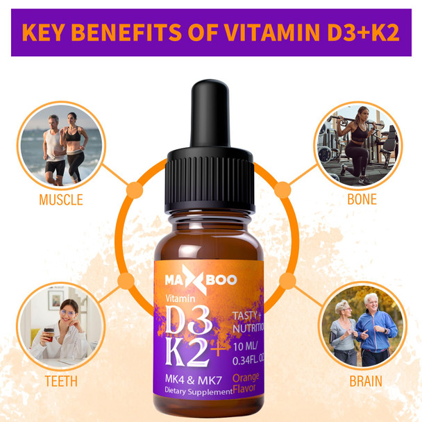 (2 Packs) Organic Vitamin D3 K2 Drops, Vitamin D3 5000 Iu And Vitamin K2 As Mk4 & Mk7, Vitamin K2 And D3 Supplement, Faster Absor