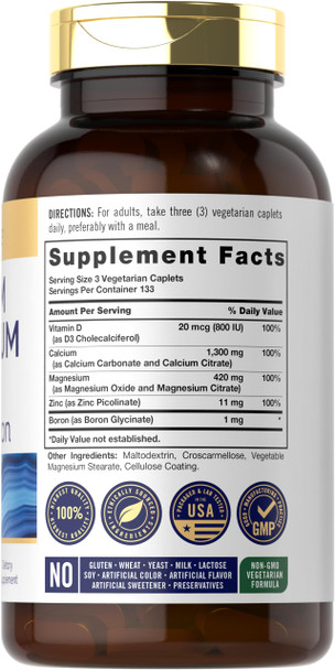 Calcium Magnesium Zinc With Vitamin D3 And Boron | 400 Caplets | Vegetarian, Non-Gmo Supplement | By Carlyle