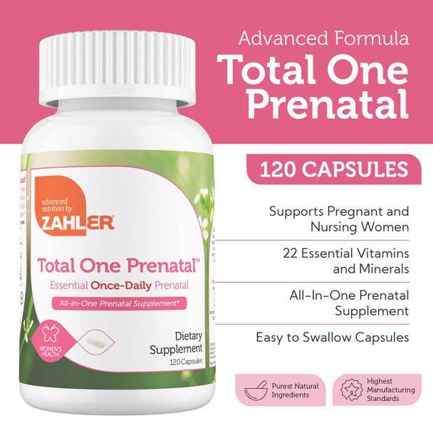 Zahler - Total One Prenatal Vitamins For Women (120 Count) Daily Multi Vitamin Prenatals With Folic Acid, Iron, Zinc & 19 Other