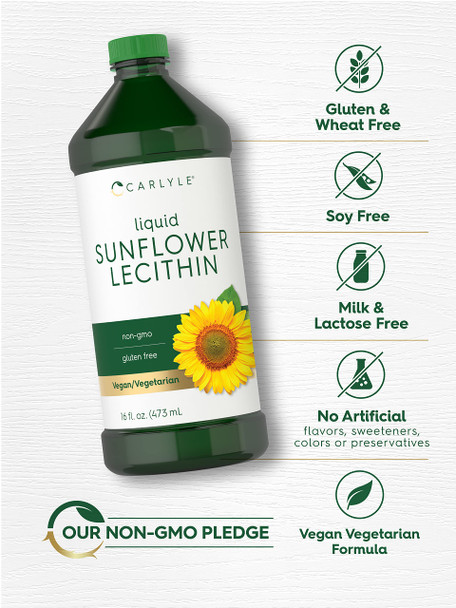 Carlyle Sunflower Lecithin Liquid 16 Oz Oil | 2 Pack | Vegan, Vegetarian, Non-Gmo, Soy Free, Gluten Free